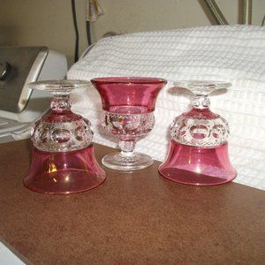 (3) Vintage King's Crown-Cranberry Flashed Liquor Cocktail glasses